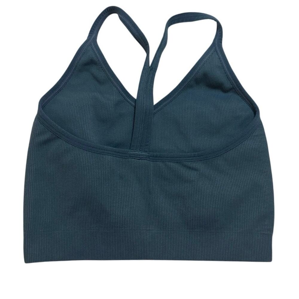 SET Active SCULPTFLEX Ribbed V Bra Model Off Duty Pilates Gym Top Teal Blue XS/S - Picture 2 of 4